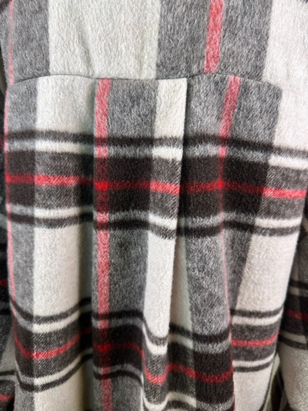 #147 - LuLaRoe Plaid Utility Shacket in Gray, White & Red - Picture 10 of 13